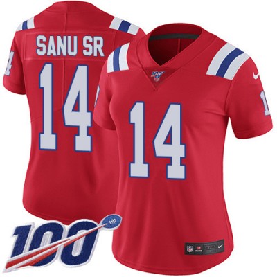 Nike New England Patriots #14 Mohamed Sanu Sr Red Alternate Women's Stitched NFL 100th Season Vapor Limited Jersey